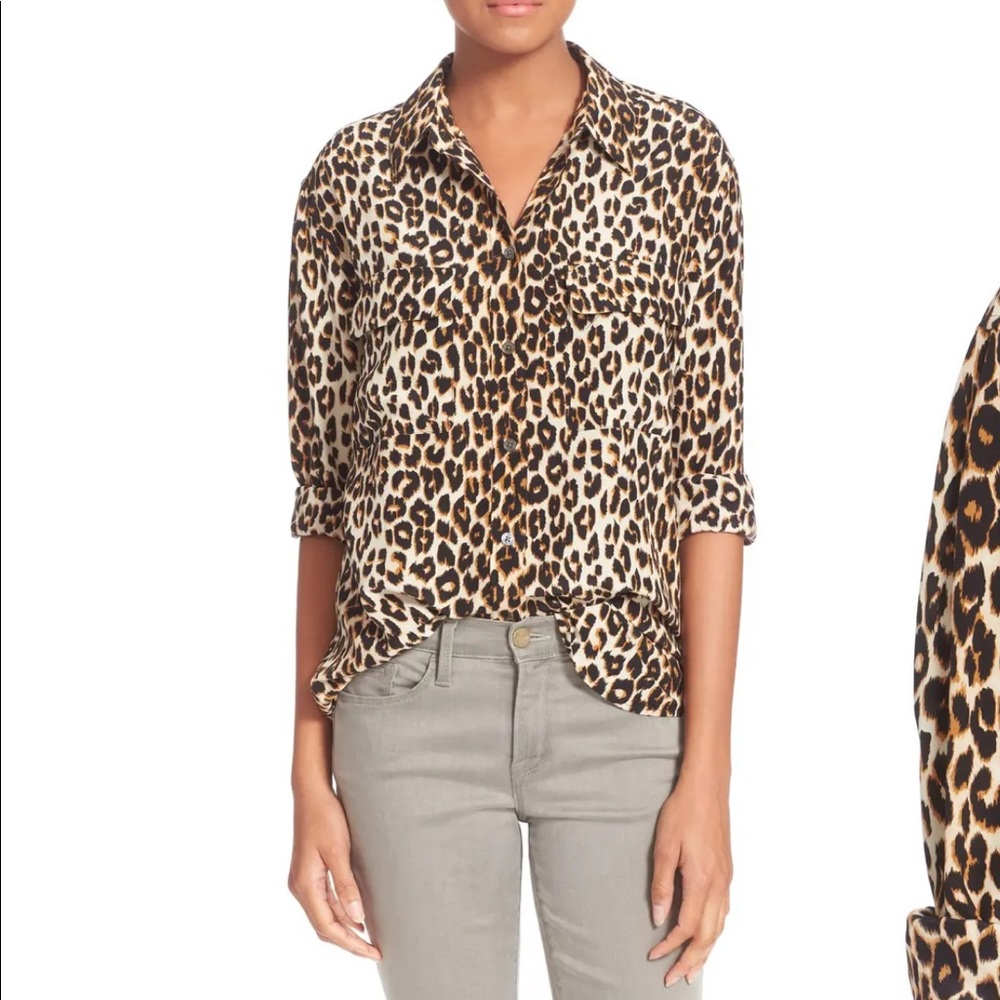 Equipment Slim Signature Leopard Print Silk Blouse